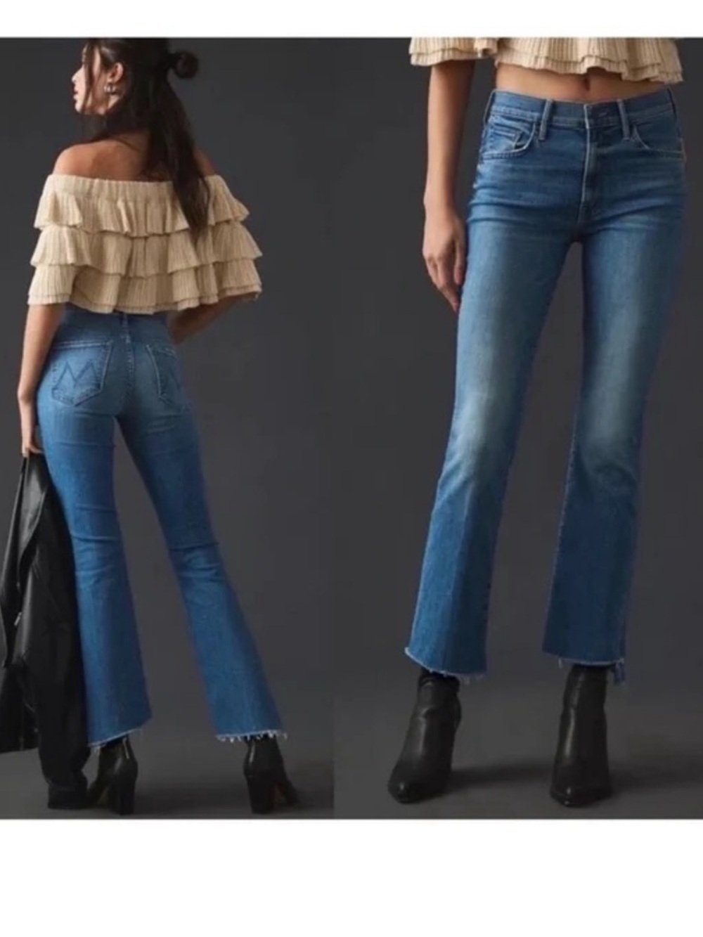 MOTHER The Insider Crop Step Fray Jeans Sorry I’m Staring Medium Wash Size 28